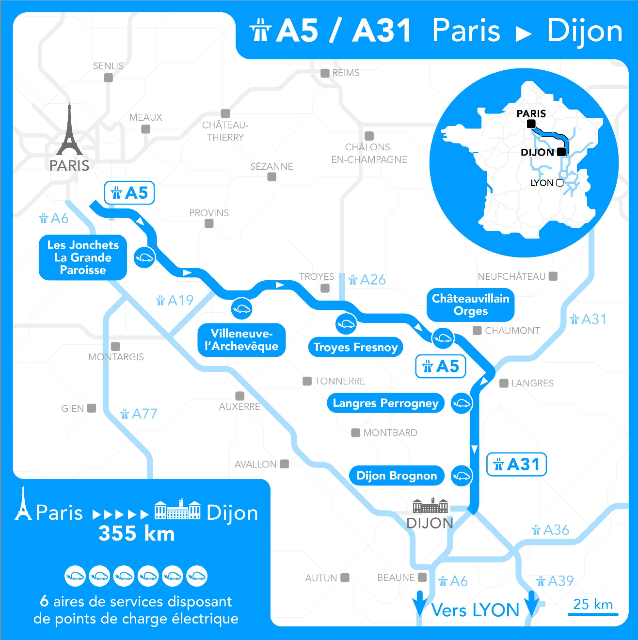 Paris-Dijon par l'A5 et l'A31